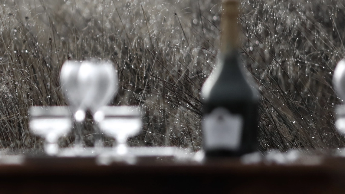 Bouteille de Comtes de Champagne sur une table Bouteille de Comtes de Champagne sur une table