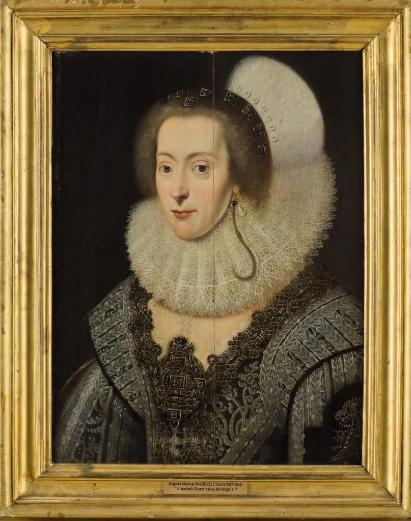 Michiel Jansz Van Mierevelt (Delft,1566-Delft, 1641) – Elisabeth Stuart (1596-1662), reine de Bohème, copie ancienne XVIIe siècle. Huile sur bois, musée Vivant Denon, Chalon-sur-Saône © Musée Denon / Philip Bernard